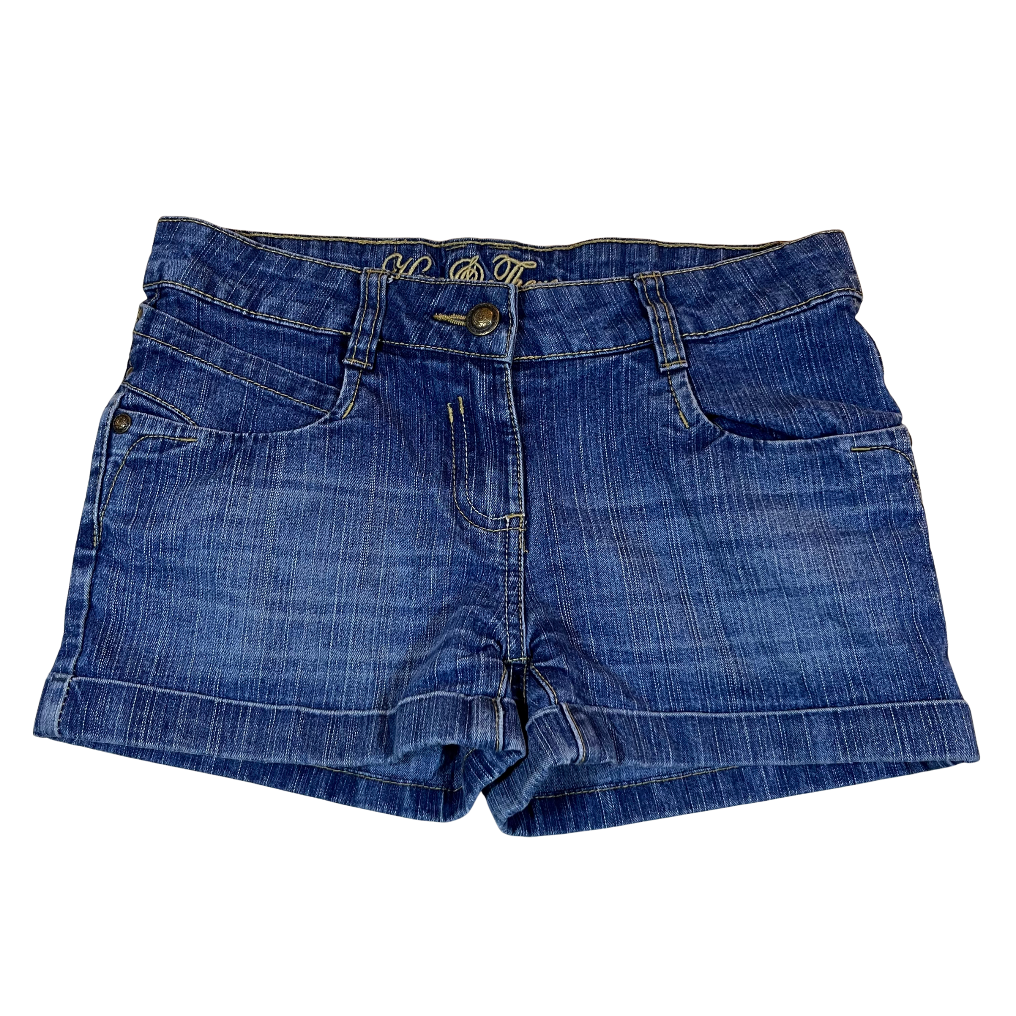 Here & There Vintage Plaid-Lined Low-Rise Denim Shorts (8)