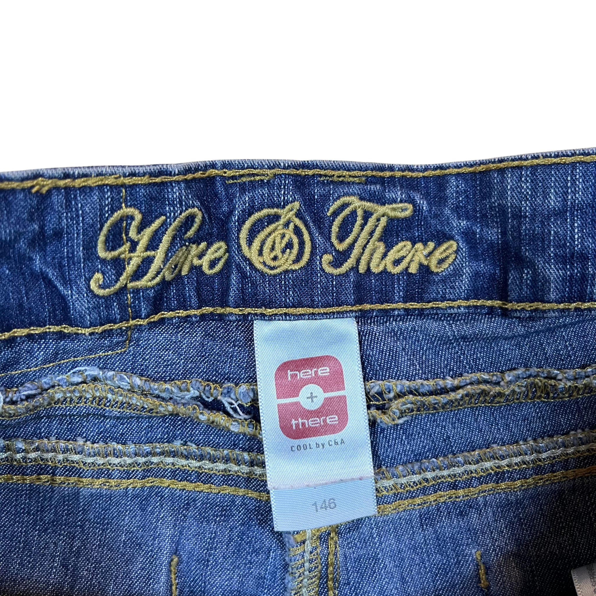 Here & There Vintage Plaid-Lined Low-Rise Denim Shorts (8)