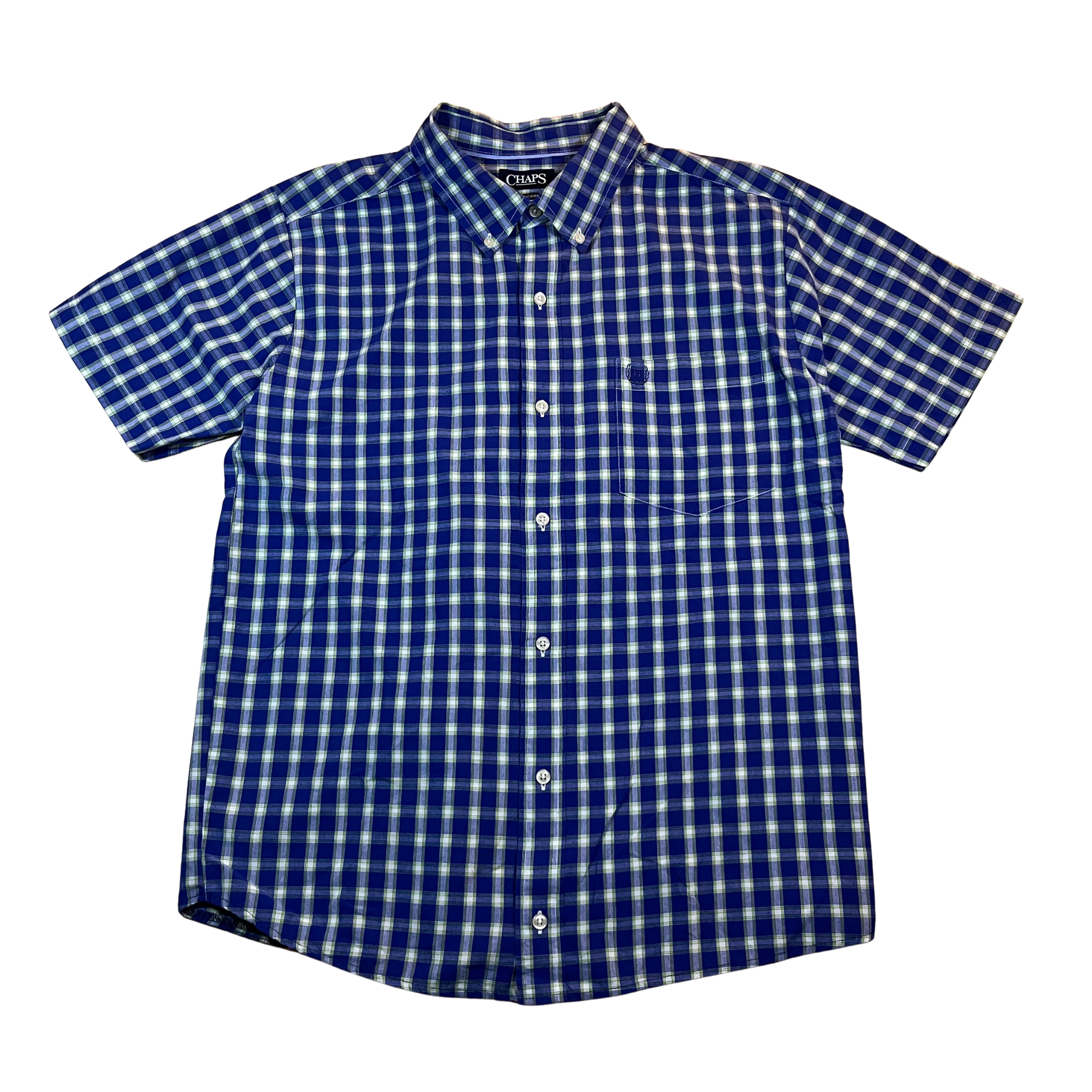 Chaps Vintage Pink Blue Plaid Short Sleeve Button-Up Shirt (S/M)