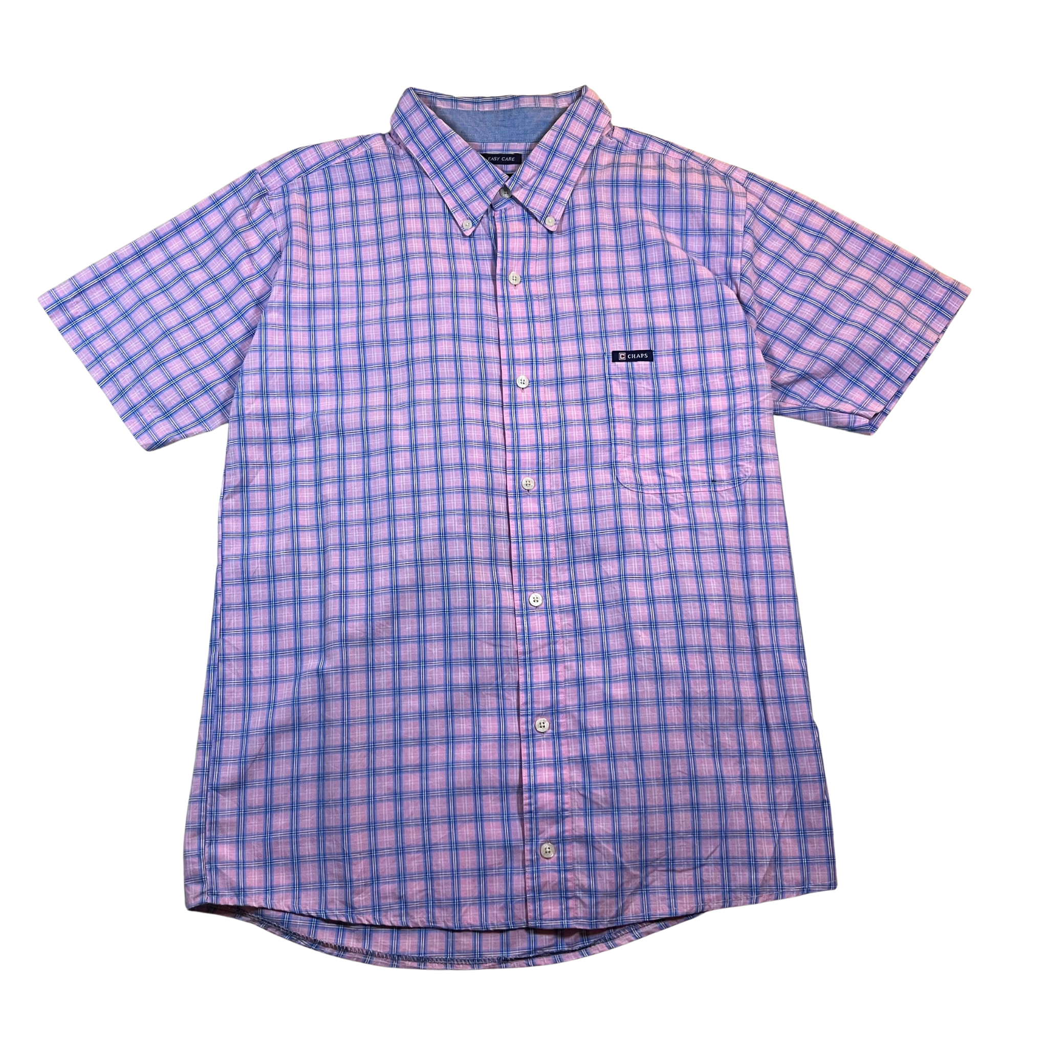 Chaps Vintage Pink/Blue Plaid Short Sleeve Shirt (M)