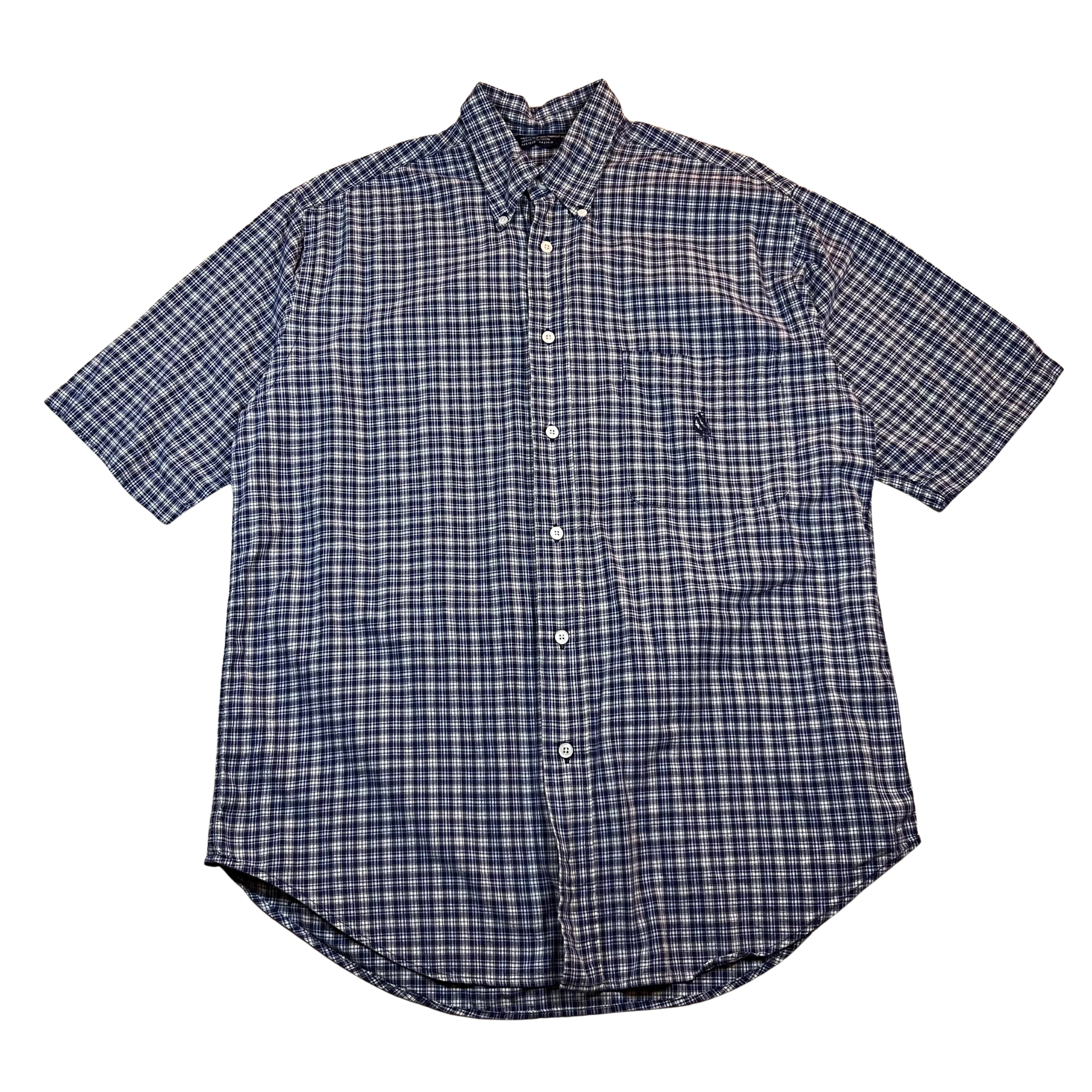 Nautica Vintage Navy White Check Short Sleeve Button-Up Shirt (M/L)