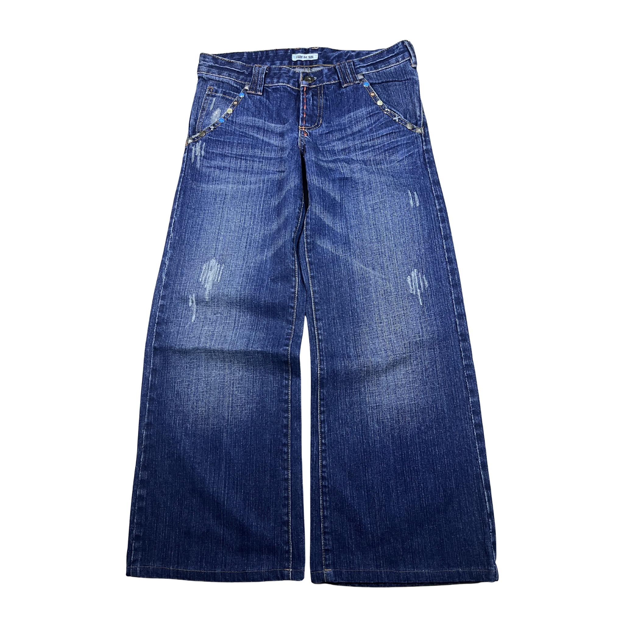 Clef De Sol Vintage Studded Wide Leg Denim Jeans (34)