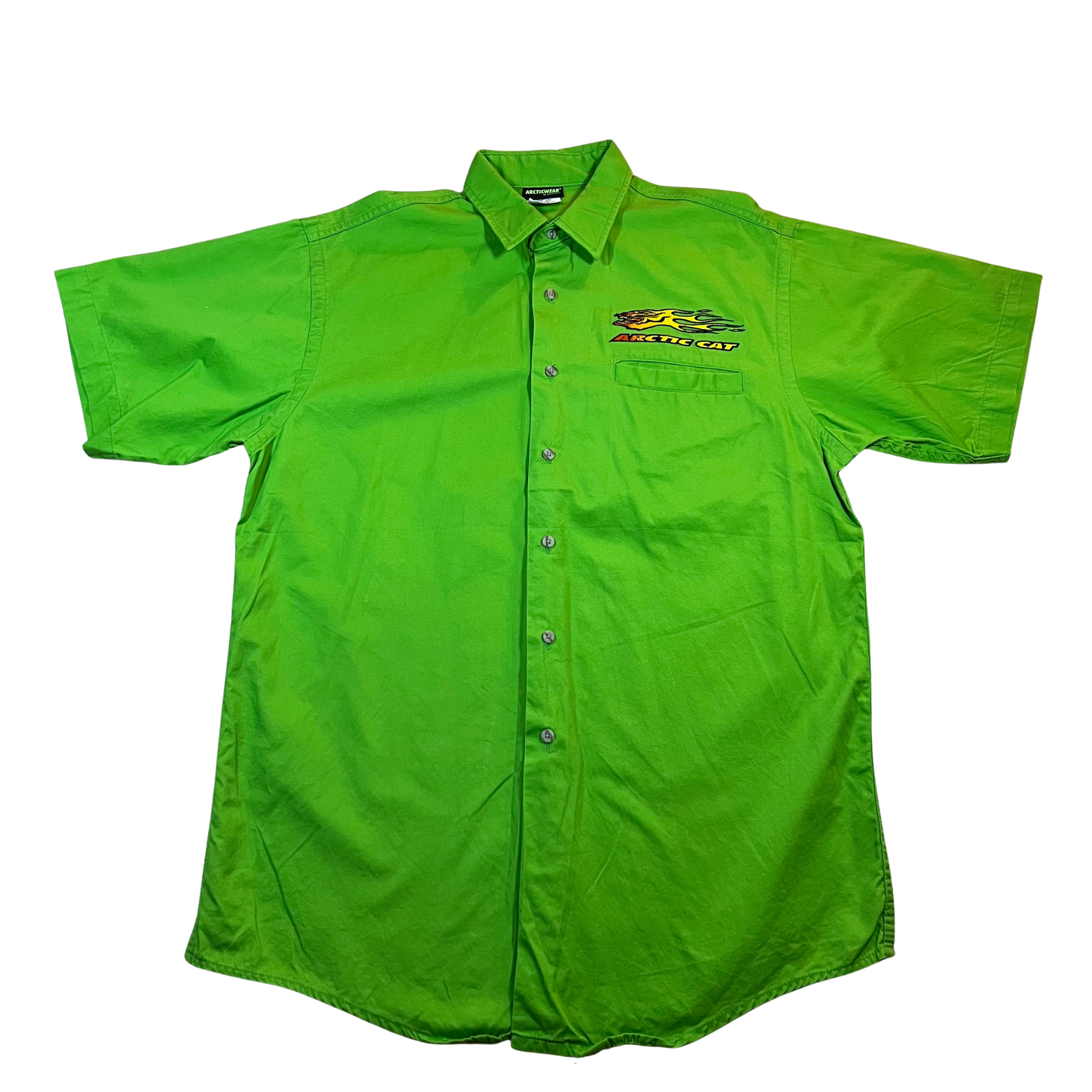 Arctic Cat Vintage Lime Green Racing Short Sleeve Work Shirt (L)