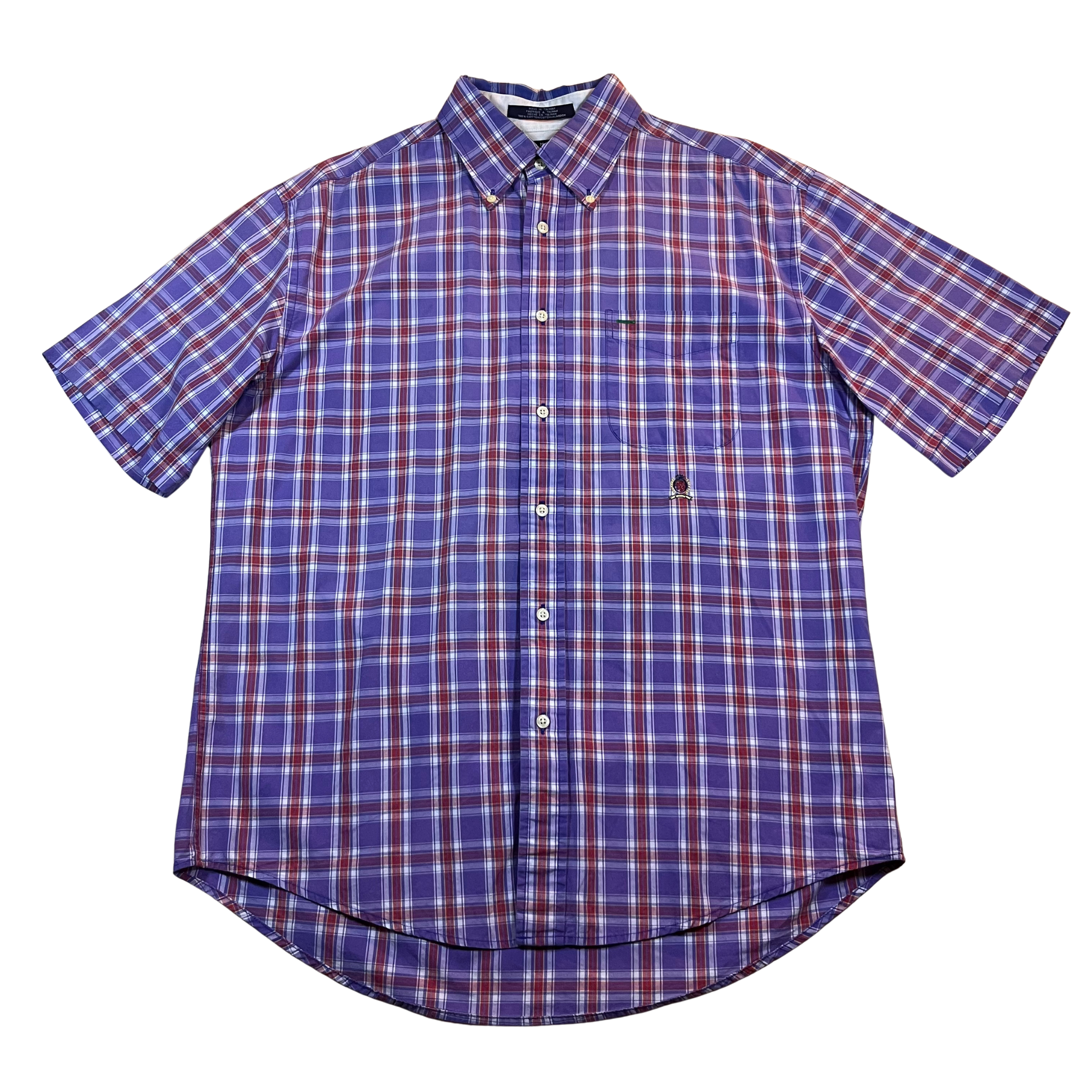 Tommy Hilfiger Vintage Purple Plaid Short Sleeve Button-Up Shirt (M)