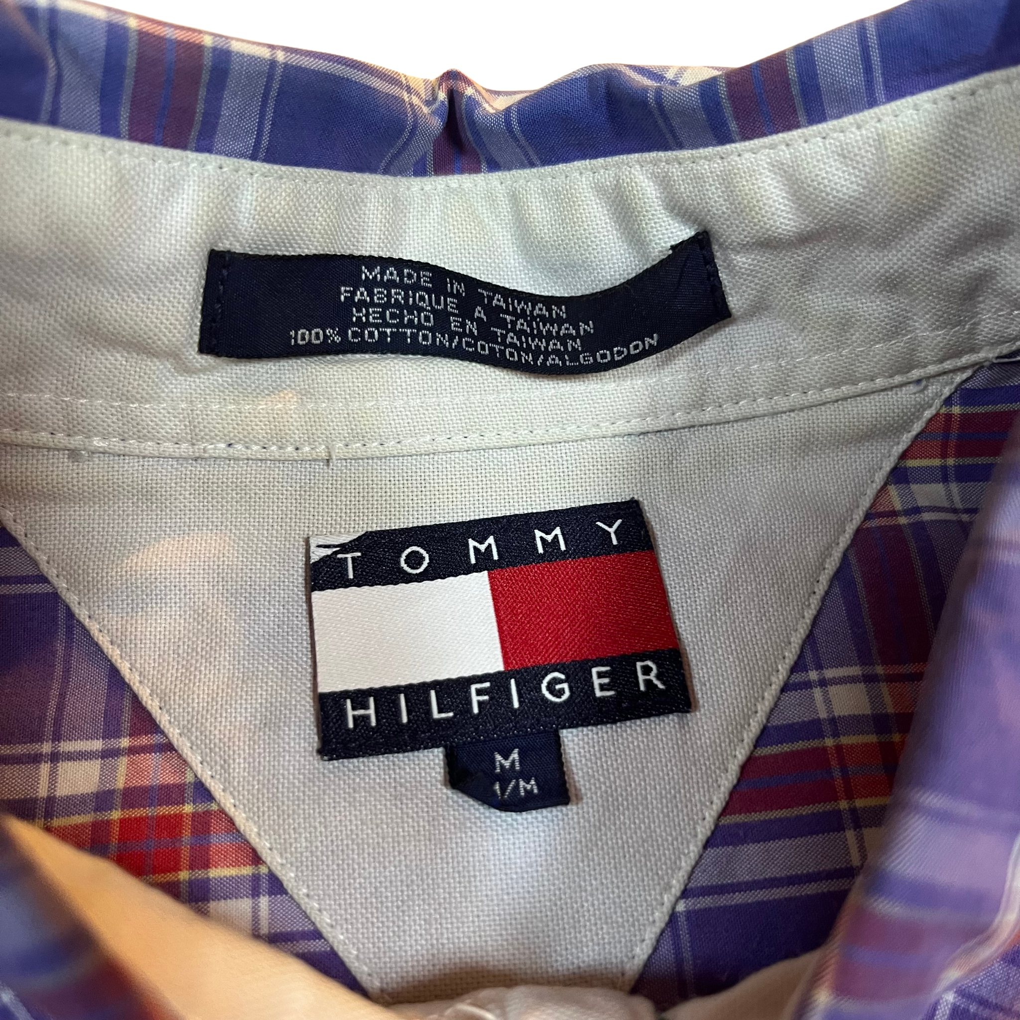 Tommy Hilfiger Vintage Purple Plaid Short Sleeve Button-Up Shirt (M)