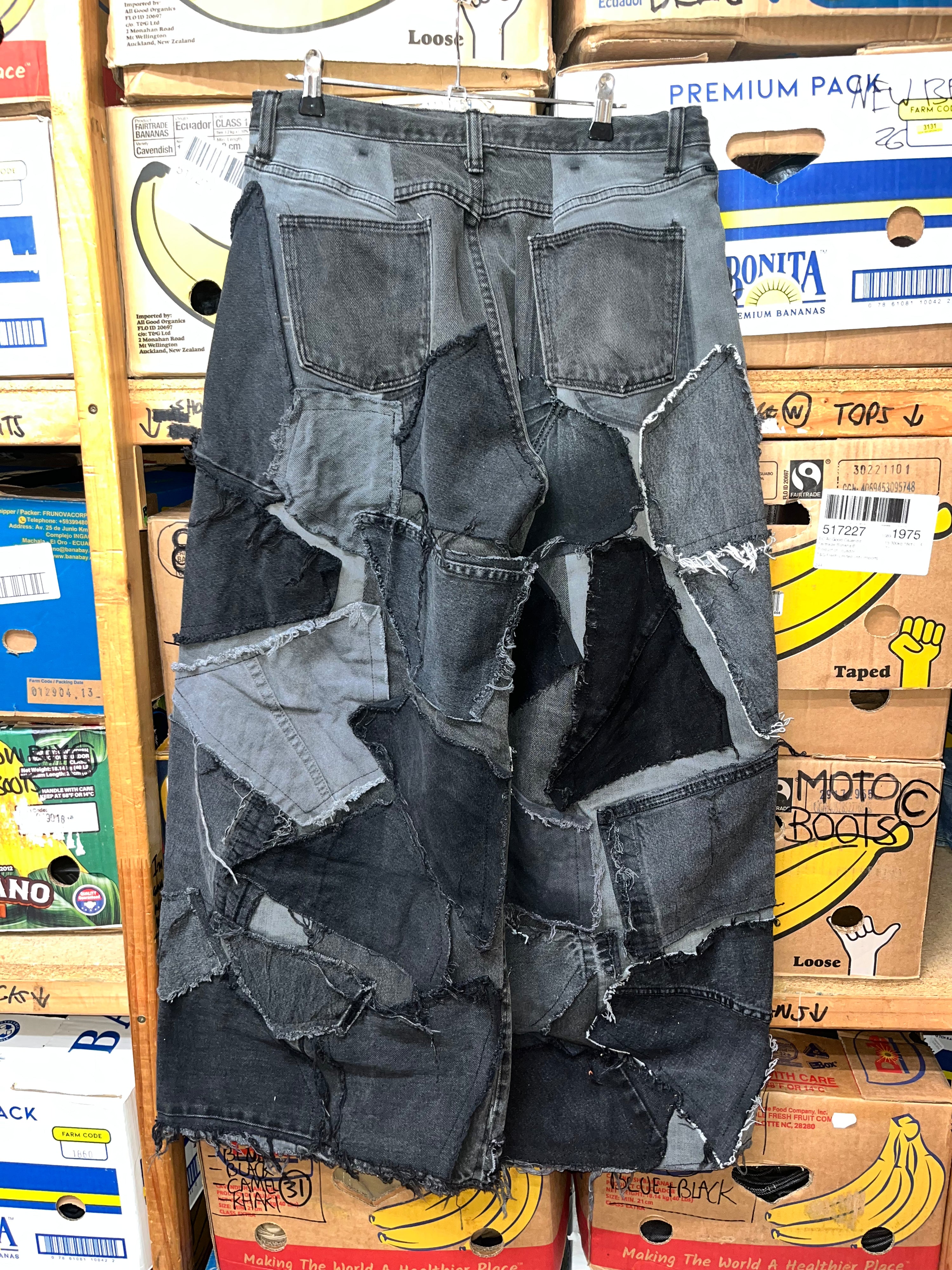 Reworked Rock Band Patchwork Wide Leg Jeans - Size 32