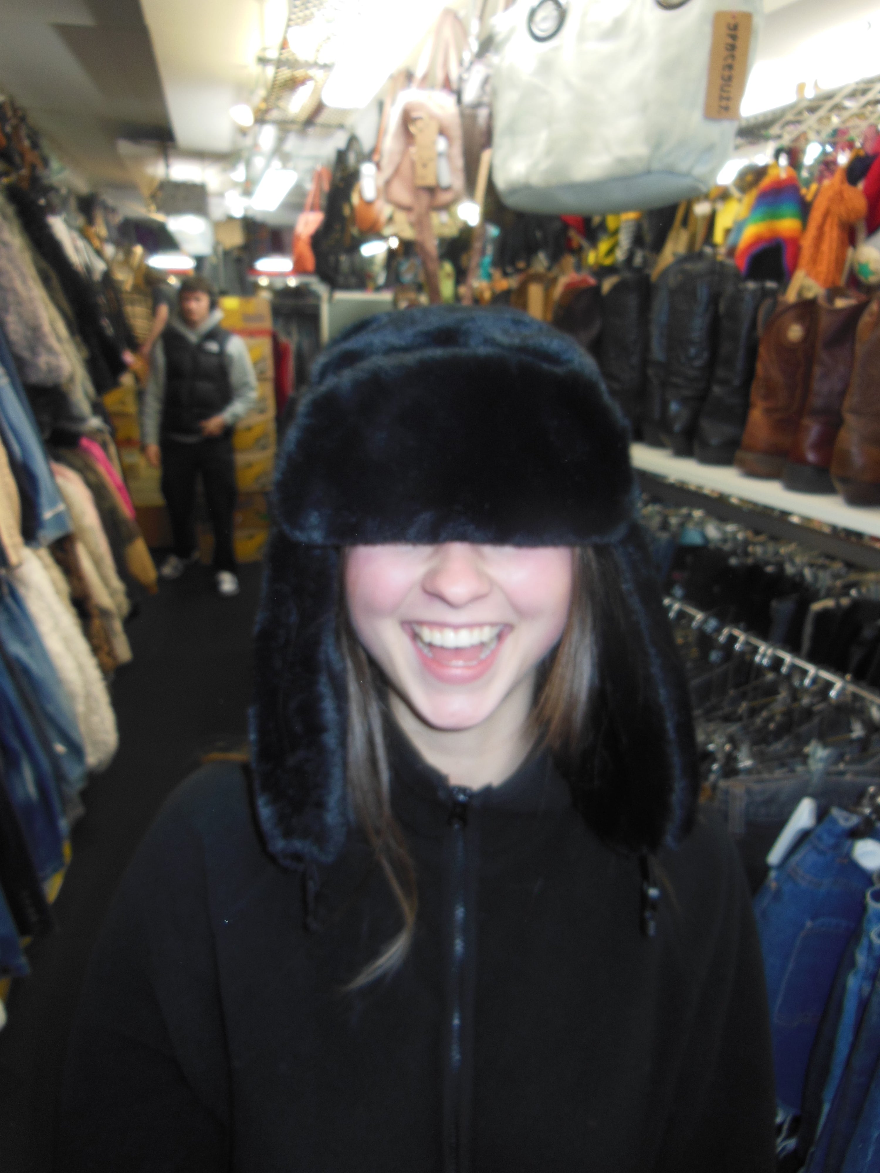 Vintage Jet Black Faux Fur Ushanka Trapper Hat