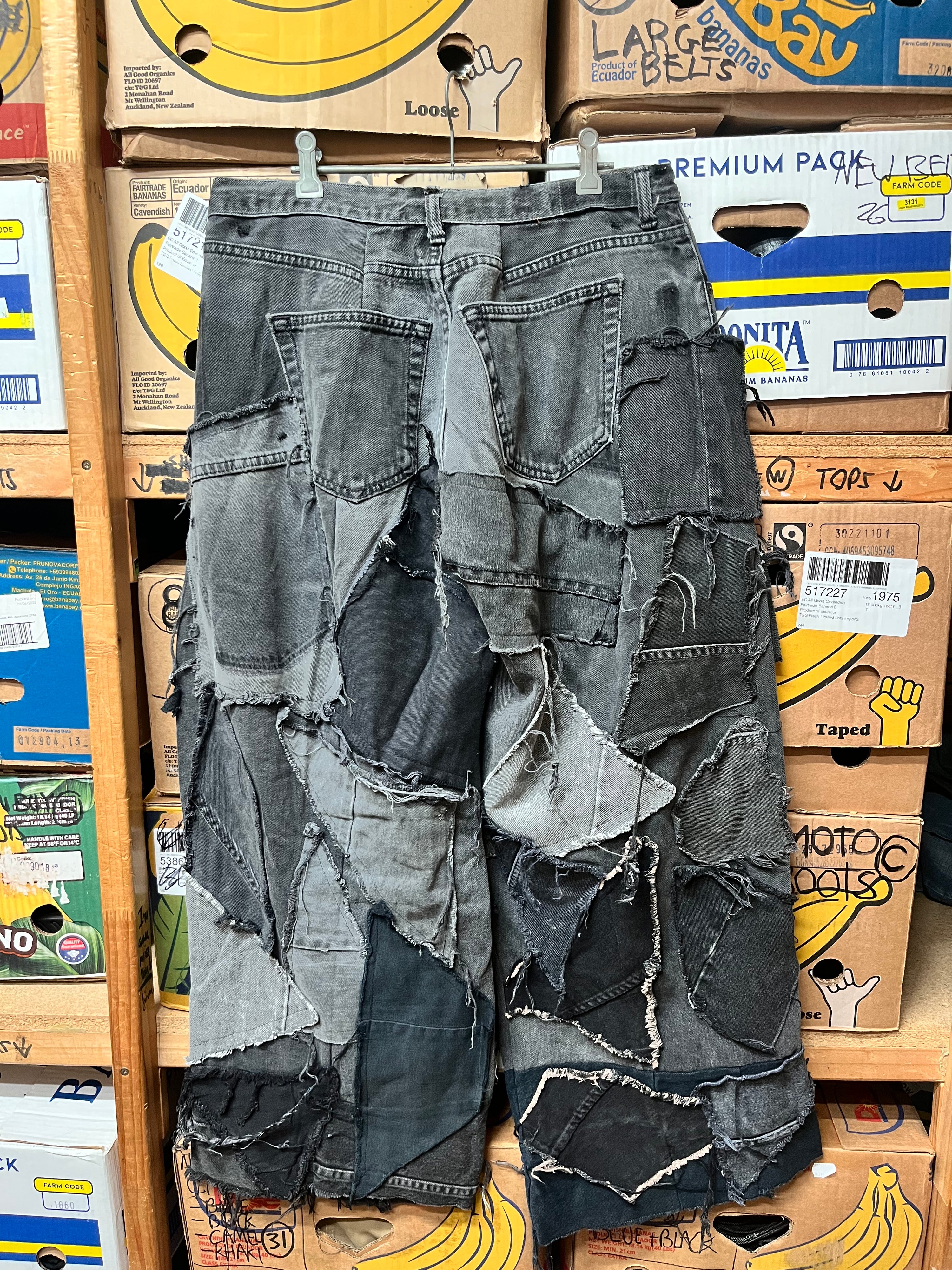 Reworked Patchwork Wide Leg Jeans - Size 34