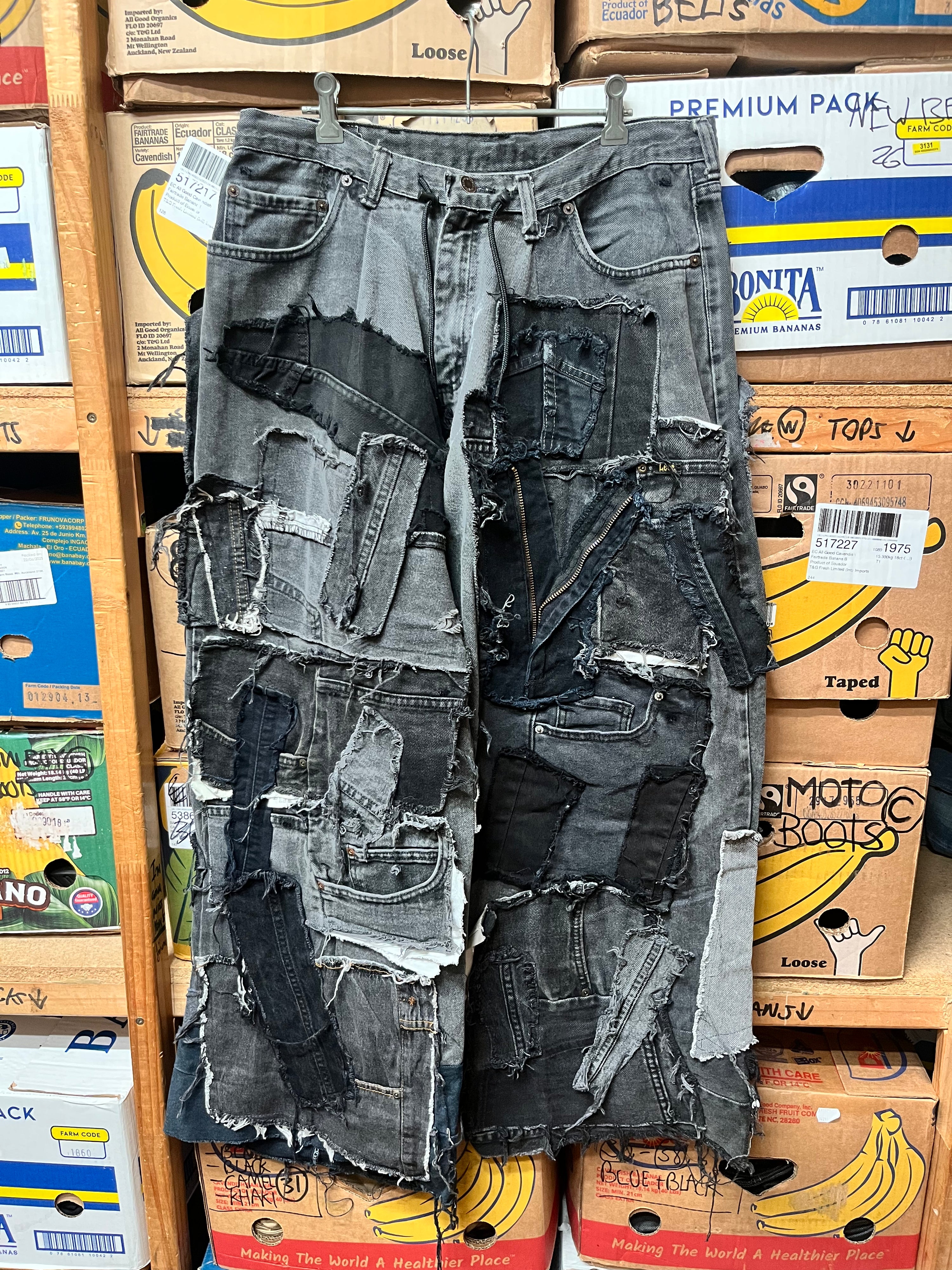 Reworked Patchwork Wide Leg Jeans - Size 34