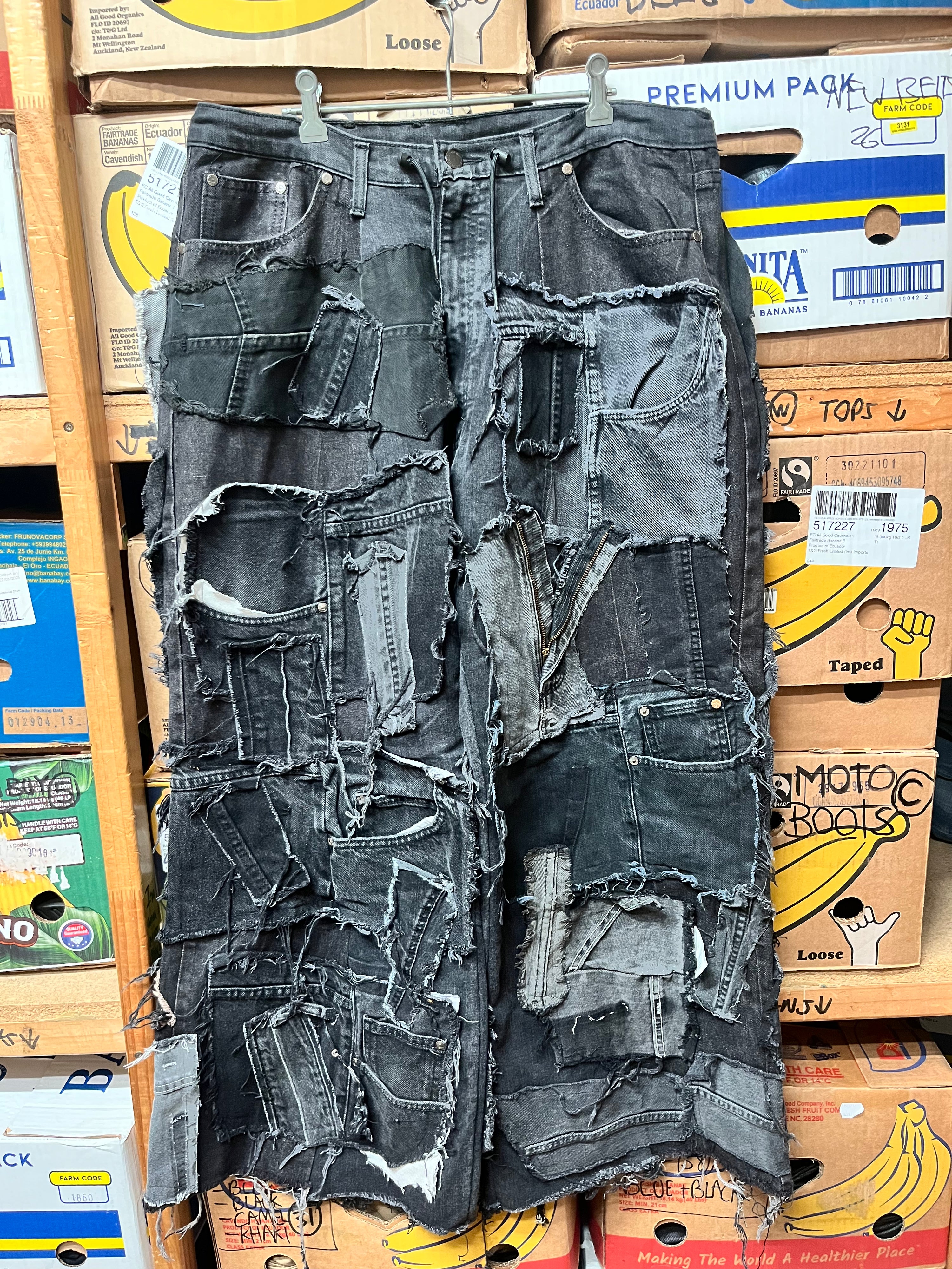 Reworked Patchwork Wide Leg Jeans - Size 36