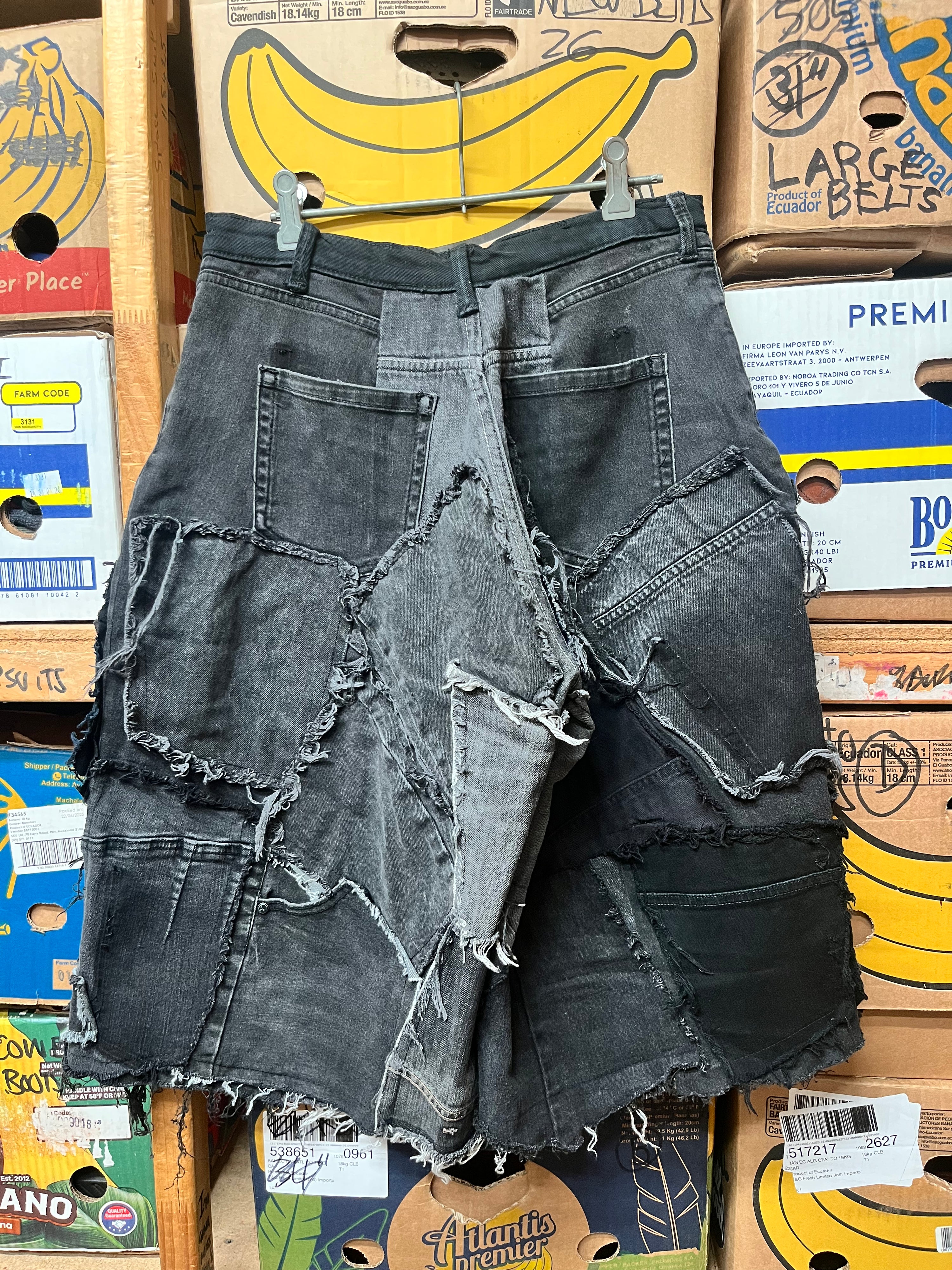Reworked Patchwork Wide Leg Denim Shorts - Size 32