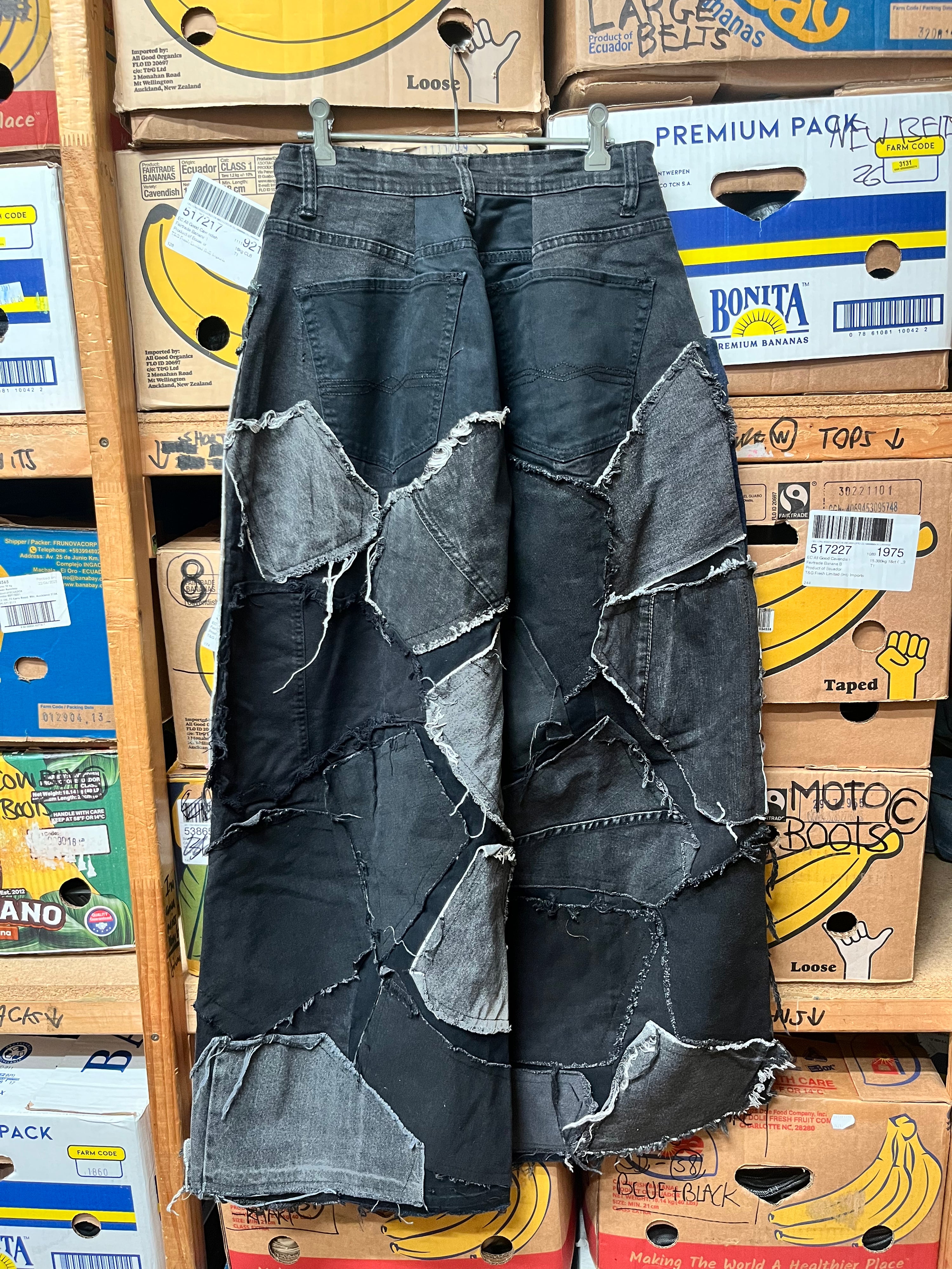 Reworked Rock Band Patchwork Wide Leg Jeans - Size 26