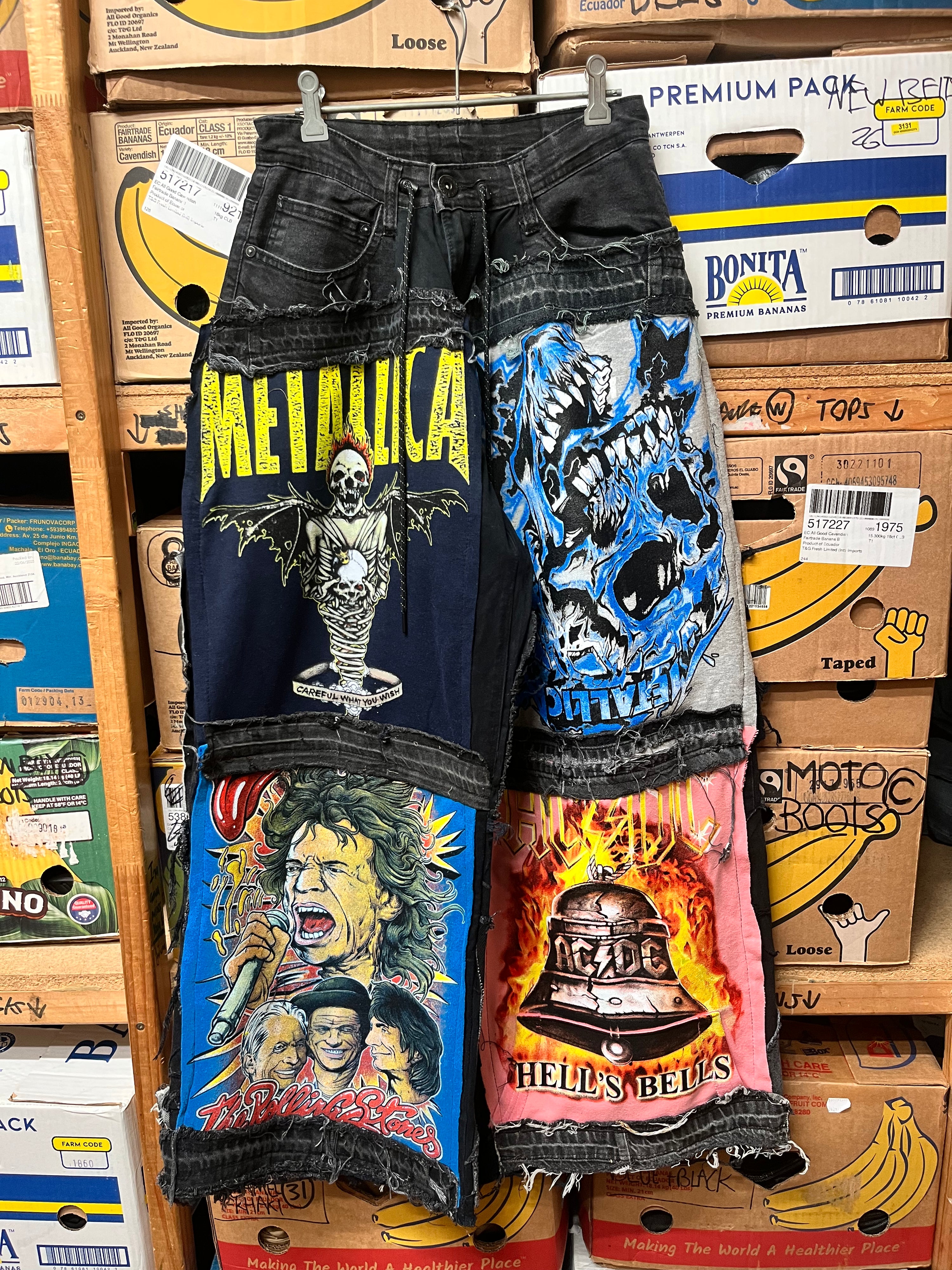 Reworked Rock Band Patchwork Wide Leg Jeans - Size 26