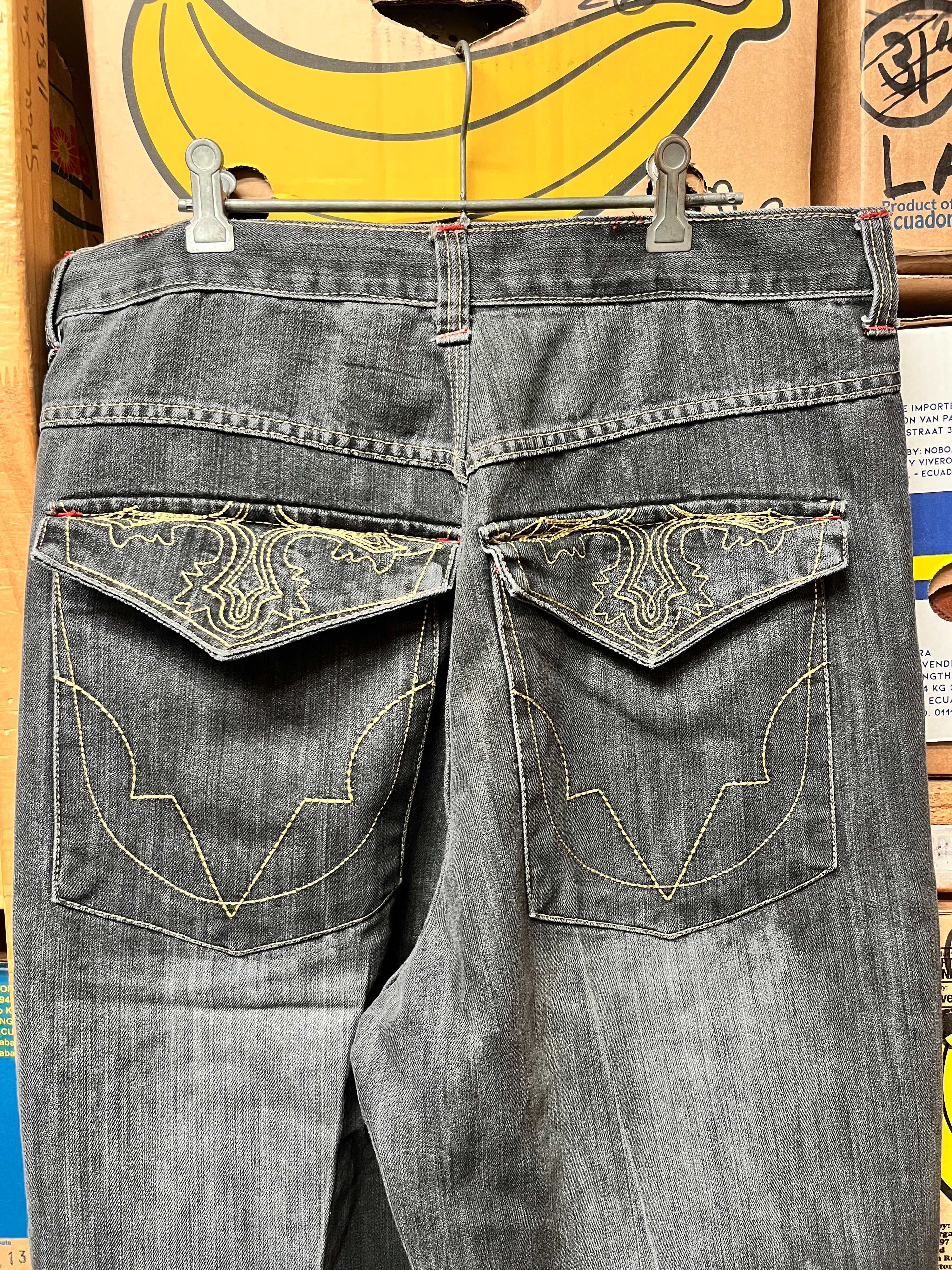 Vintage Bklyn Embroidered Flap Pocket Wide Leg Jeans - Size 38