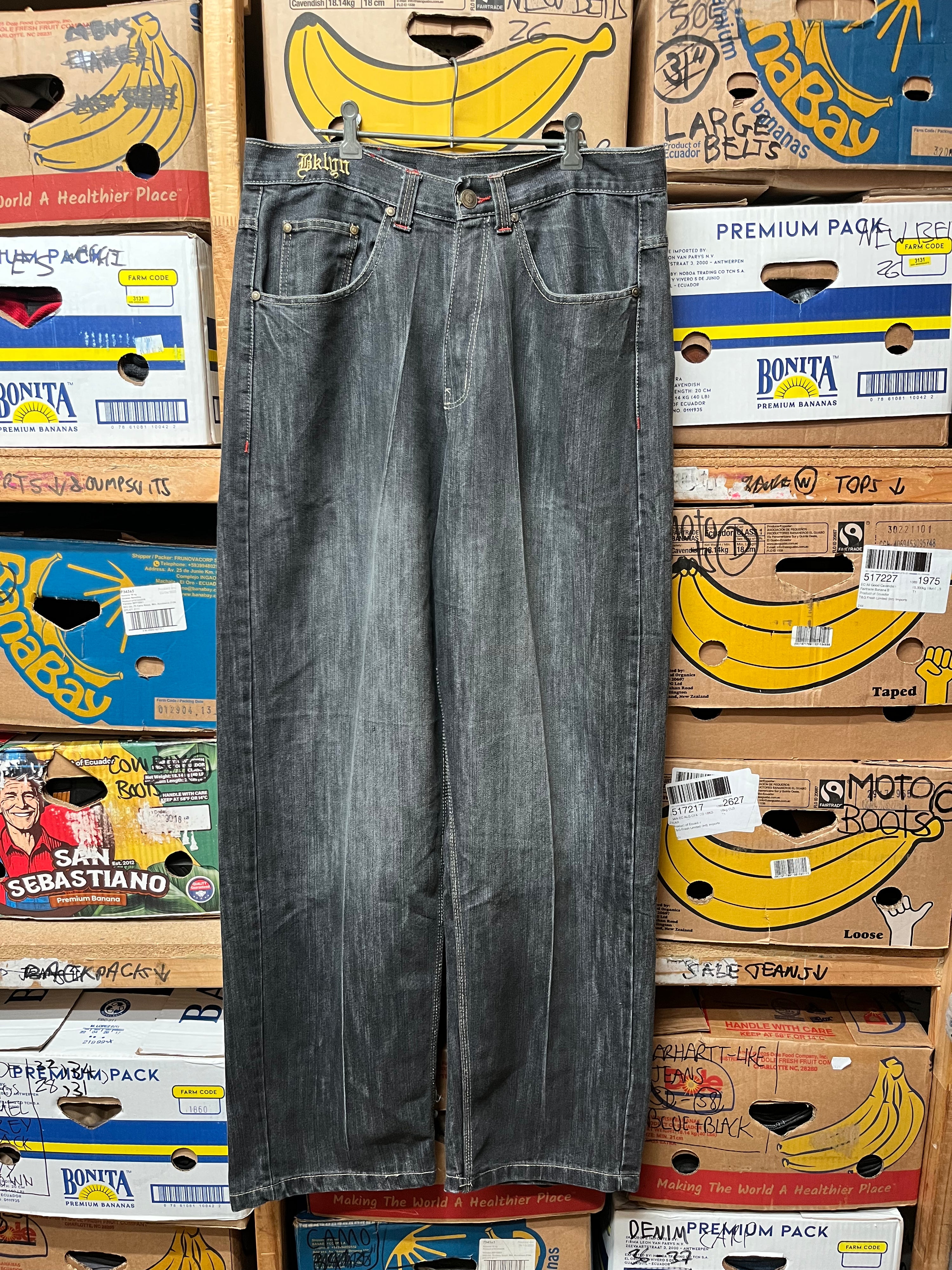 Vintage Bklyn Embroidered Flap Pocket Wide Leg Jeans - Size 38