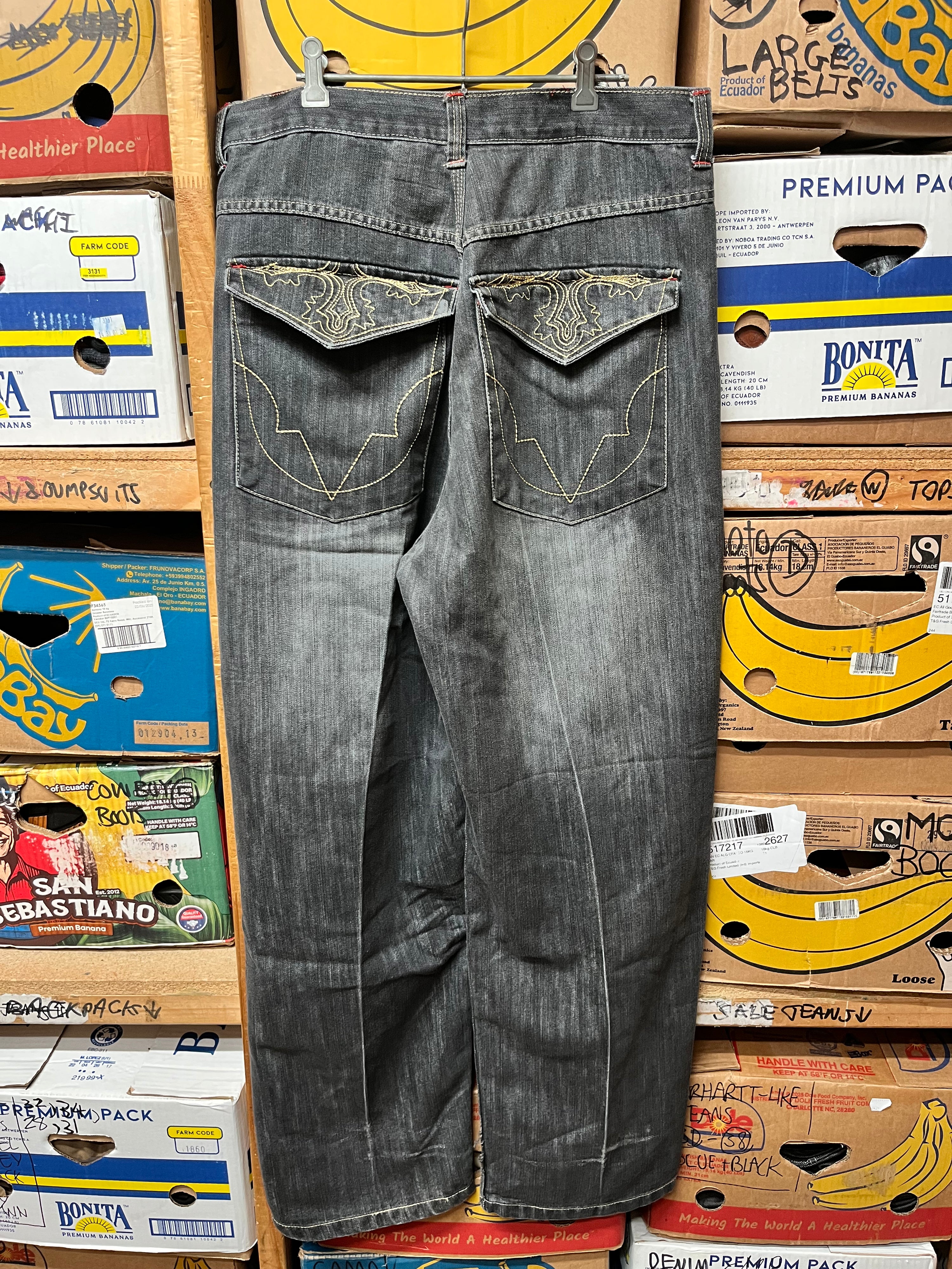 Vintage Bklyn Embroidered Flap Pocket Wide Leg Jeans - Size 38