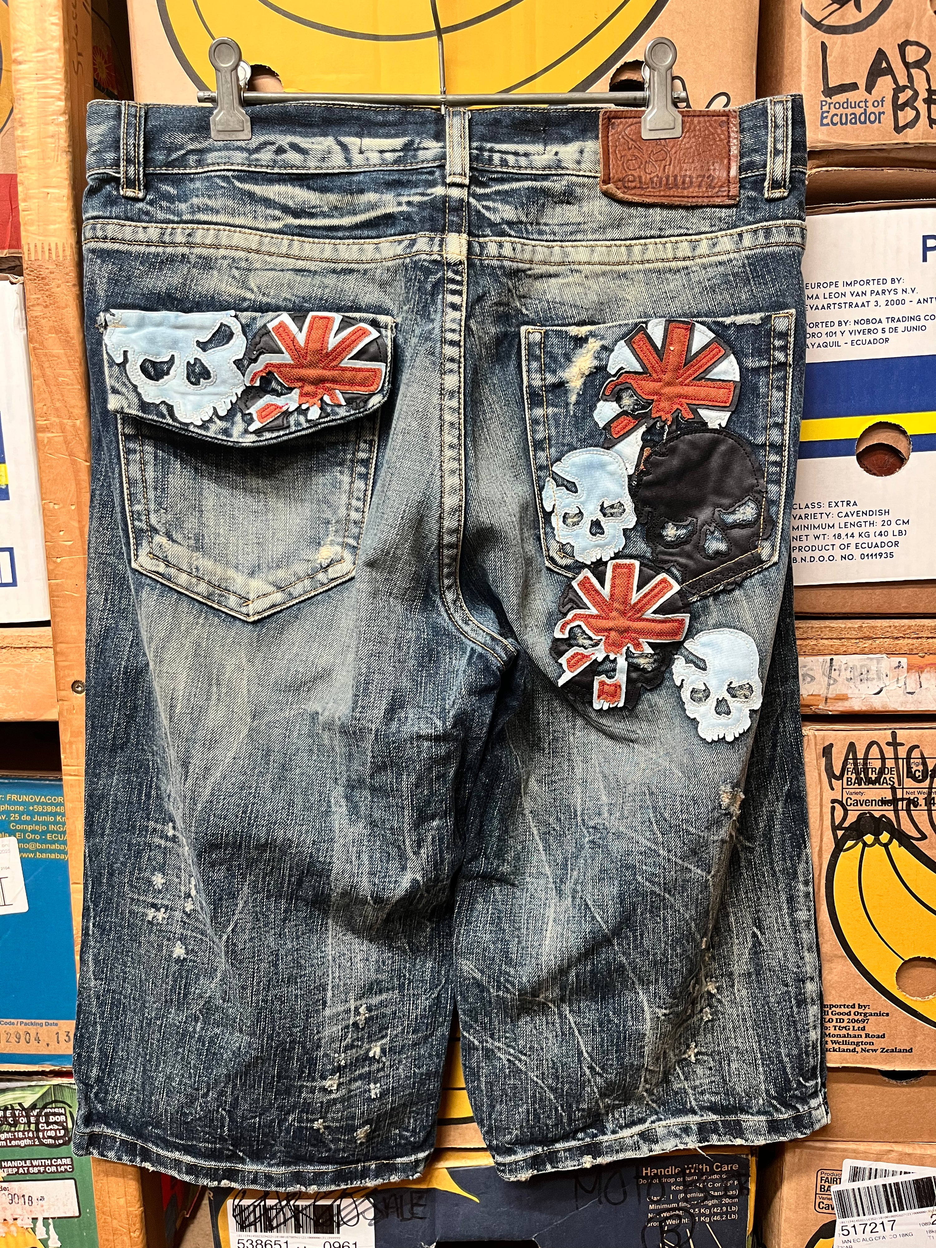 Vintage Cloud 72 Skull &amp; Union Jack Graphic Skater Jorts - Size 34