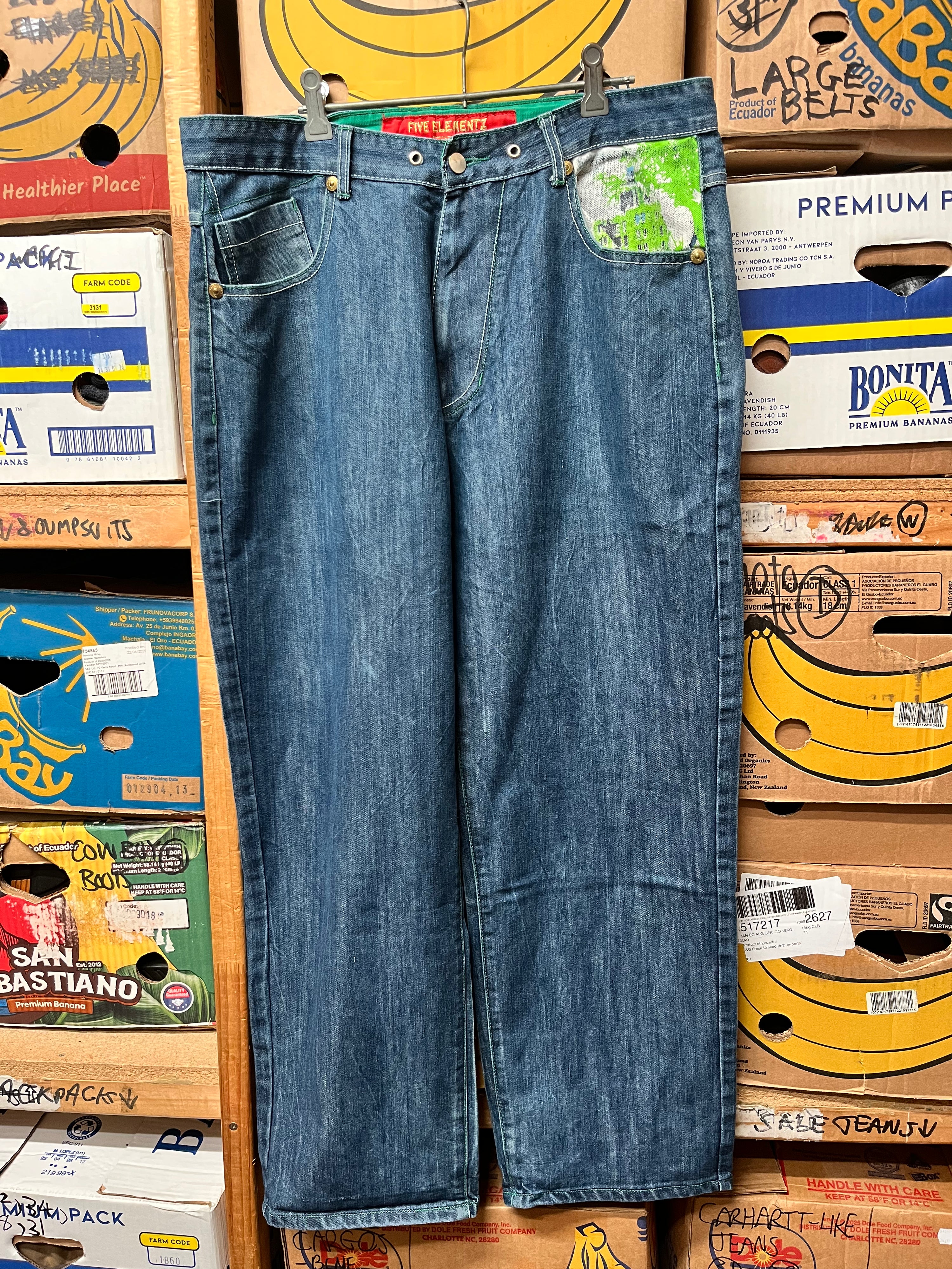 Vintage Five Elementz Graphic Print Wide Leg Jeans - Size 38